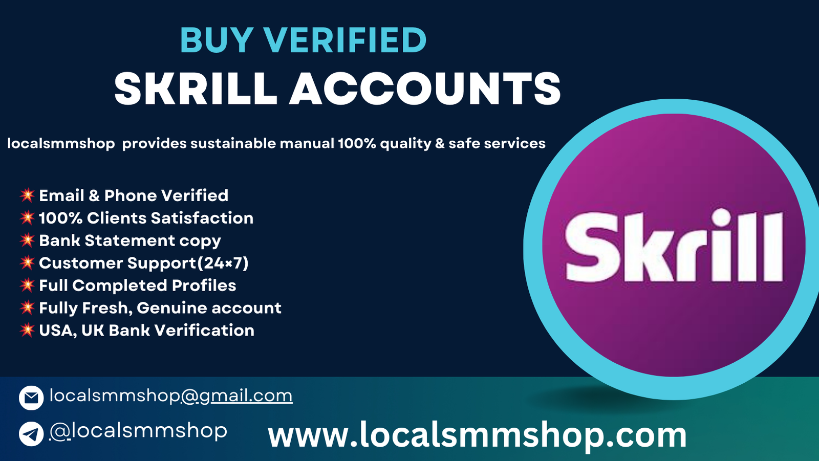 Buy Verified Skrill Accounts - 100% Positive And Verified Seller