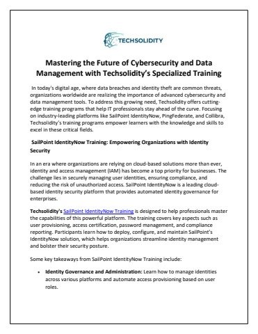 Mastering the Future of Cybersecurity and Data Management with Techsolidity’s Specialized Training